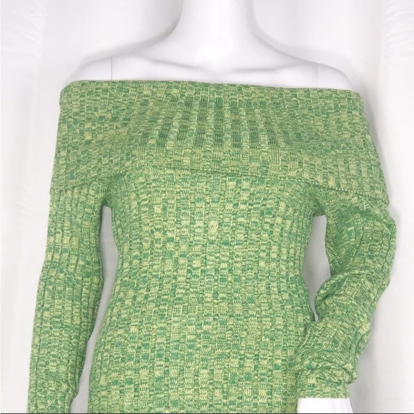 AFRM Green &Yellow Marled Long Sleeves Off Shoulder Bodysuit Sweater Size Medium - Picture 3 of 16
